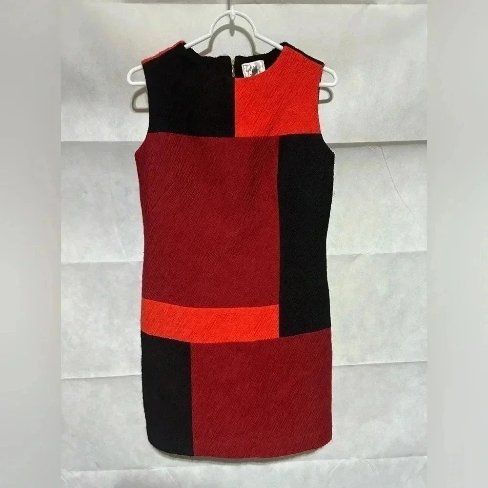 Milly Womens Mod Color Block Sleeveless Mini Shift Dress Black Red Wool Size 4